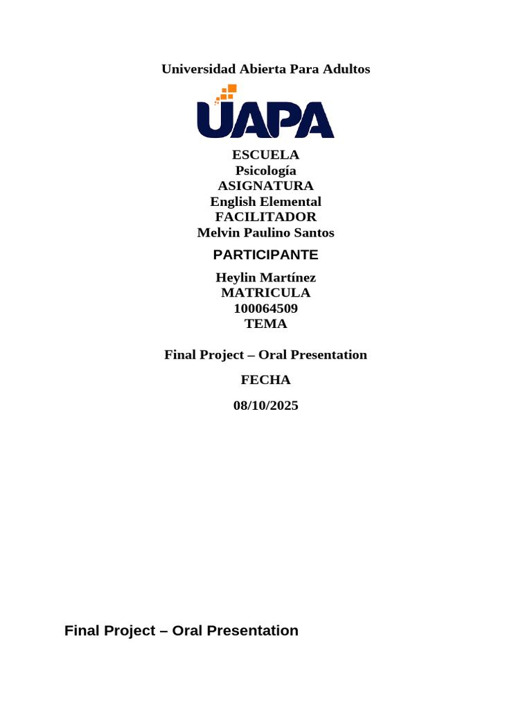 Final Project - Oral Presentation | PDF