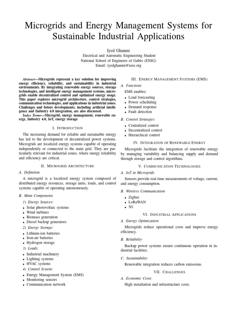 Microgrids and Energy Management Systems For Sustainable Industrial ...
