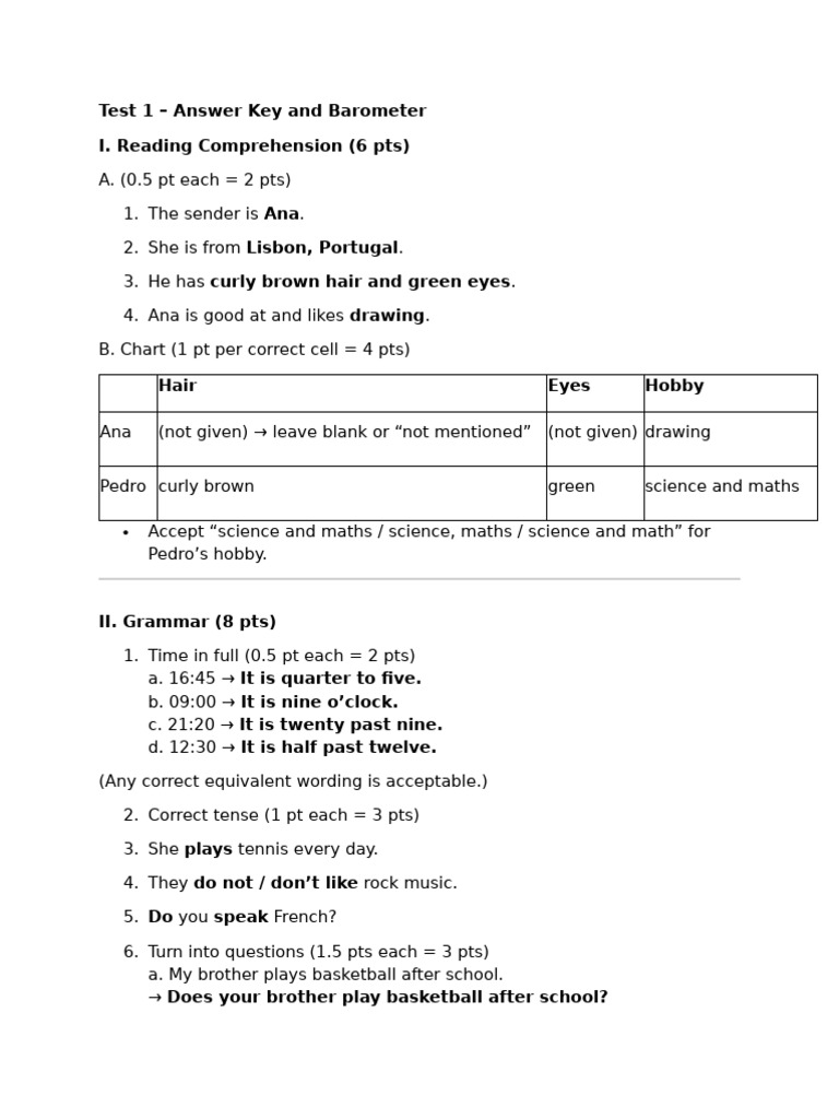 Test 1 - Answer Key and Barometer 1AC | PDF