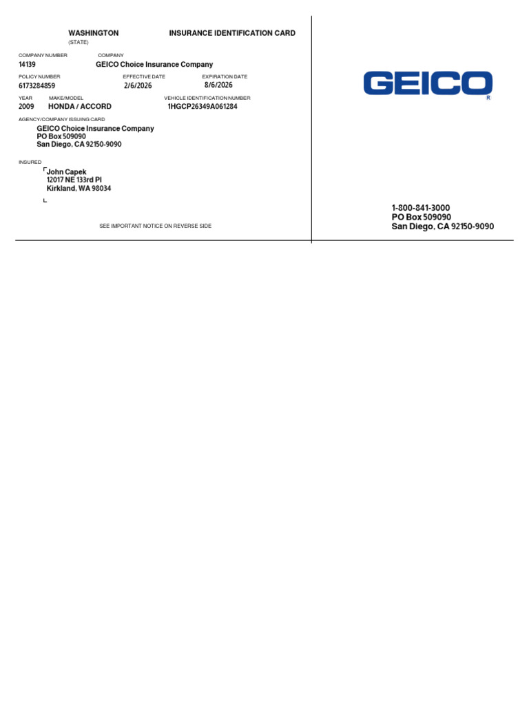 Insurance Card Template - 1 | PDF