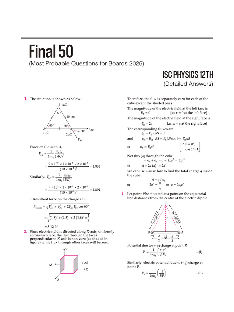 ISC Physics 12th Final 50 | PDF