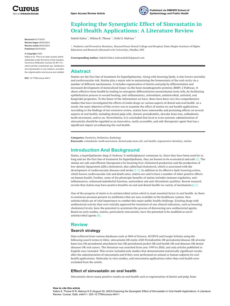 Exploring The Synergistic Effect of Simvastatin in Oral Health ...