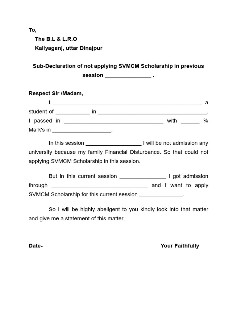 BLANK Declaration of Not Applying SVMCM Scholarship | PDF