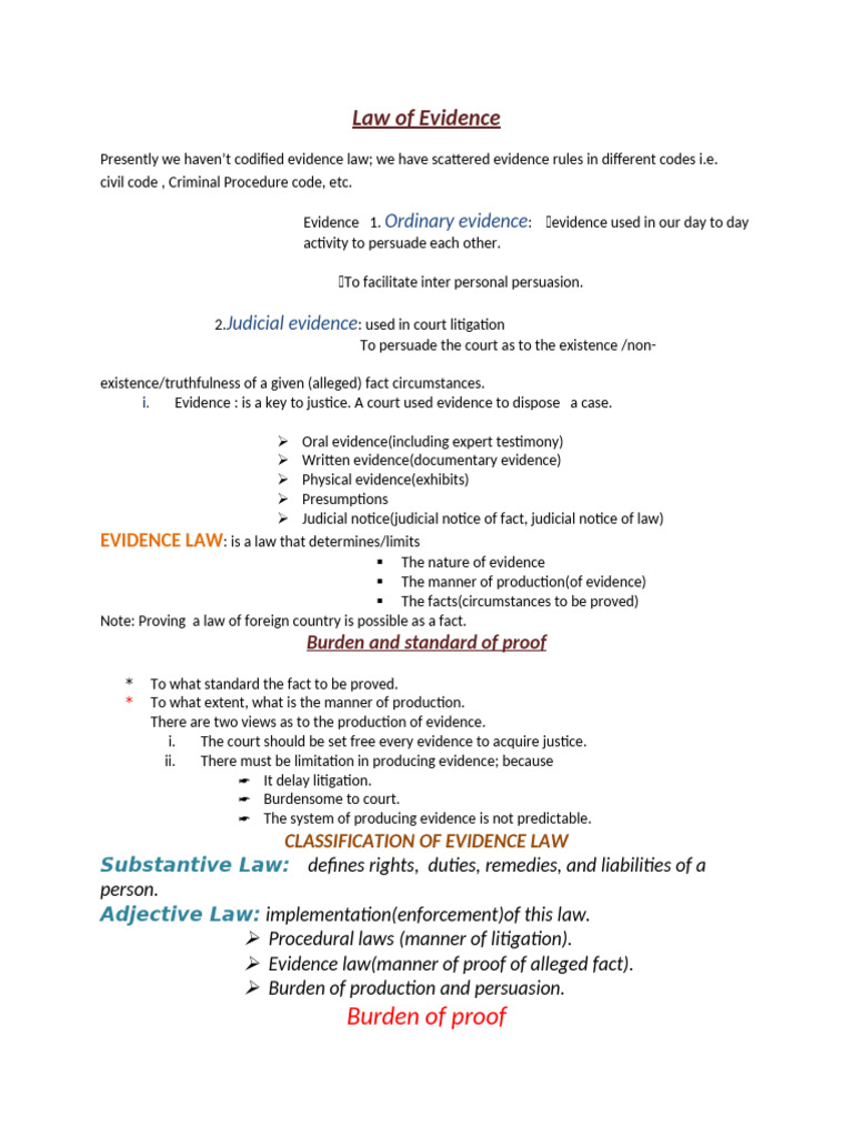 Law of Evidence | PDF | Burden Of Proof (Law) | Evidence (Law)