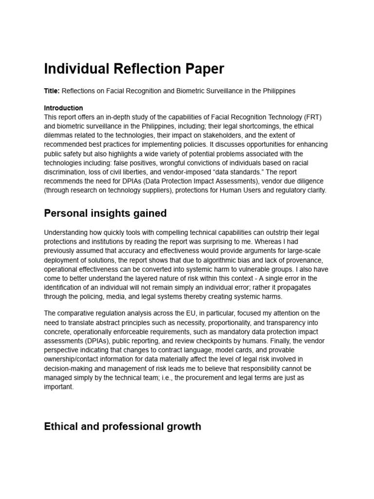 Individual Reflection Paper - ESPIRITU | PDF | Biometrics
