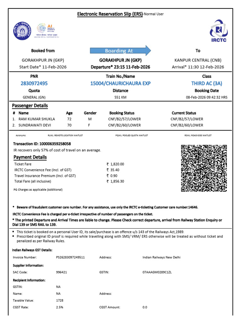 15004/chaurichaura Exp Third Ac (3A) | PDF | Identity Document