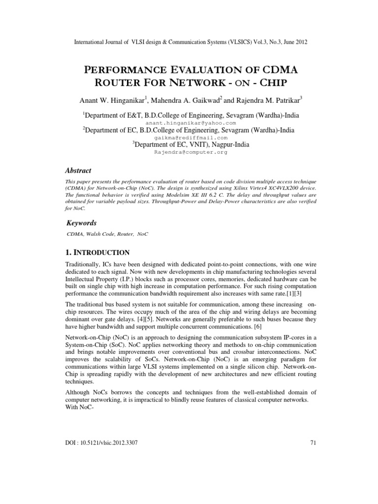 Performance Evaluation of CDMA Router For Network-On-Chip | PDF | Code ...