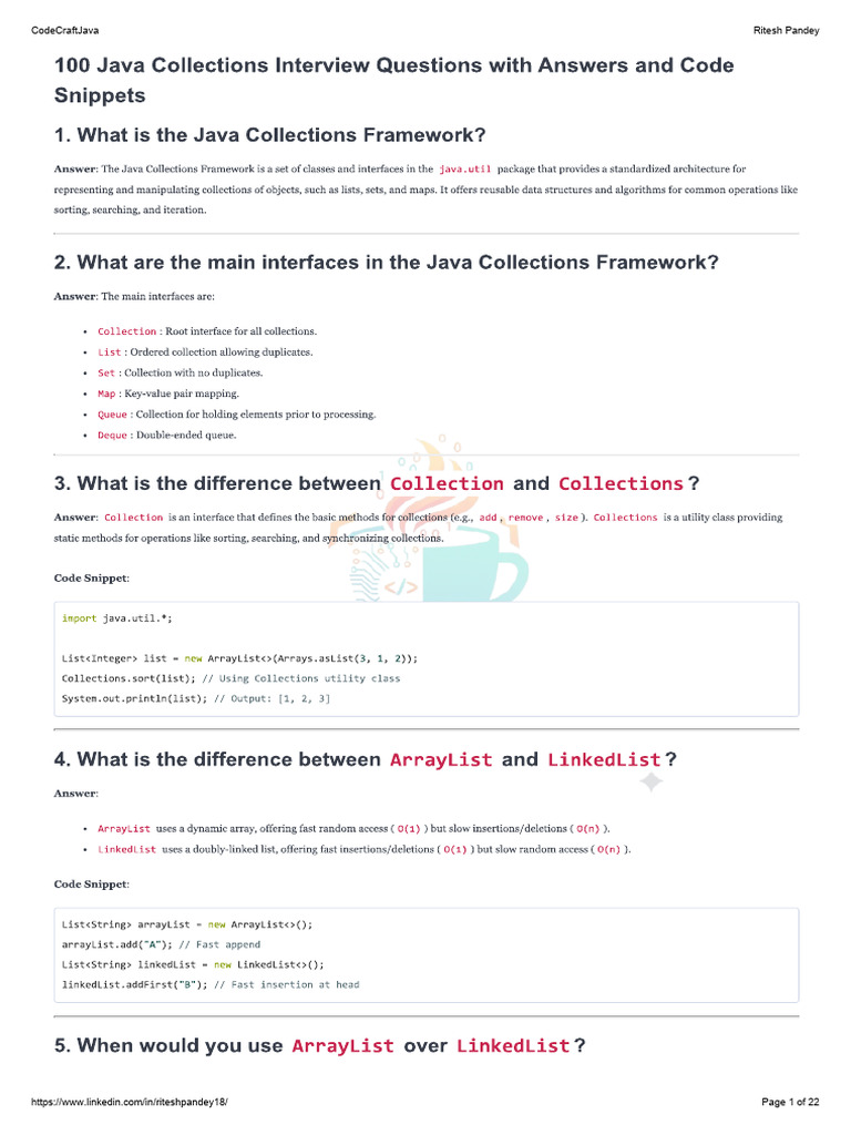 100 Java Collection Framework | PDF