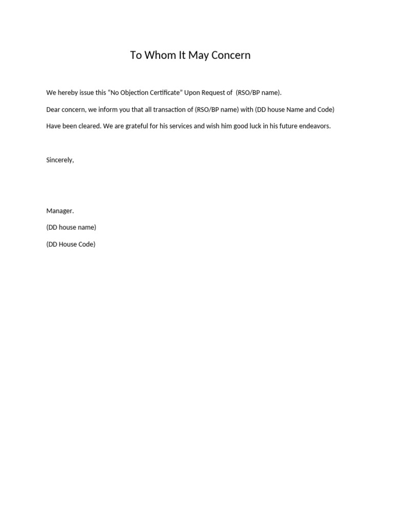 NOC Format | PDF