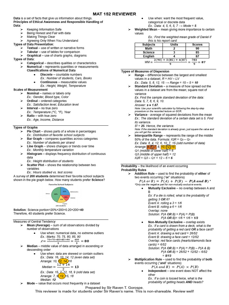 Mat 152 p2 Exam Reviewer Lessons 6 To 12 | PDF | Standard Score ...