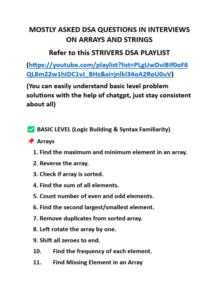 Mostly Asked Dsa Questions | PDF | String (Computer Science ...