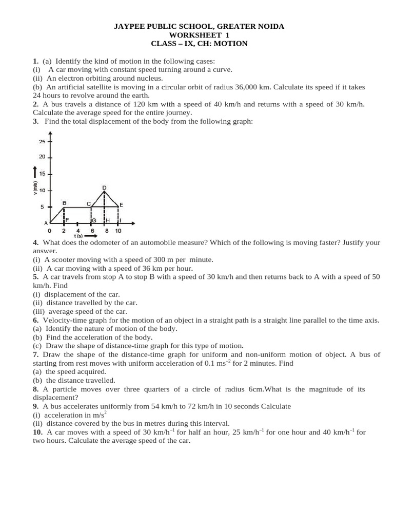 Wrksheet 1 Motion 2020 | PDF