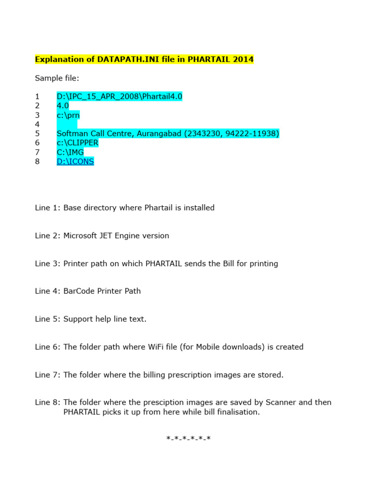 Explanation of DataPath - Ini File in PHARTAIL | PDF