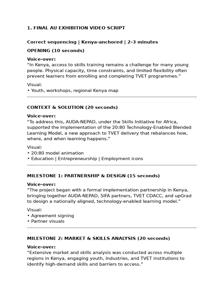 Final Au Exhibition Video Script | PDF | Vocational Education | Learning