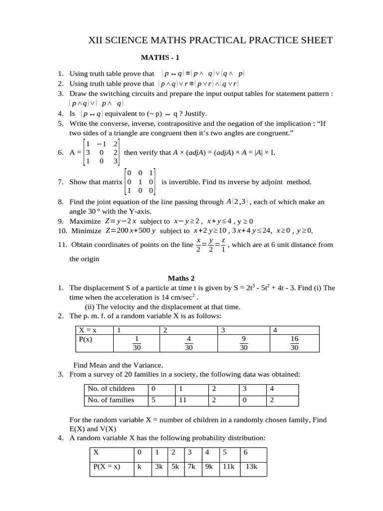 Xii Science Maths Practical Practice Sheet | PDF | Variance | Standard ...