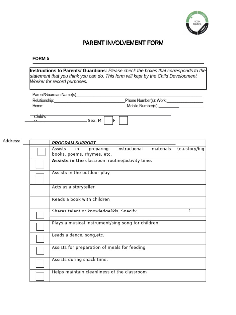 Form 5 Parent Involvement Form | PDF