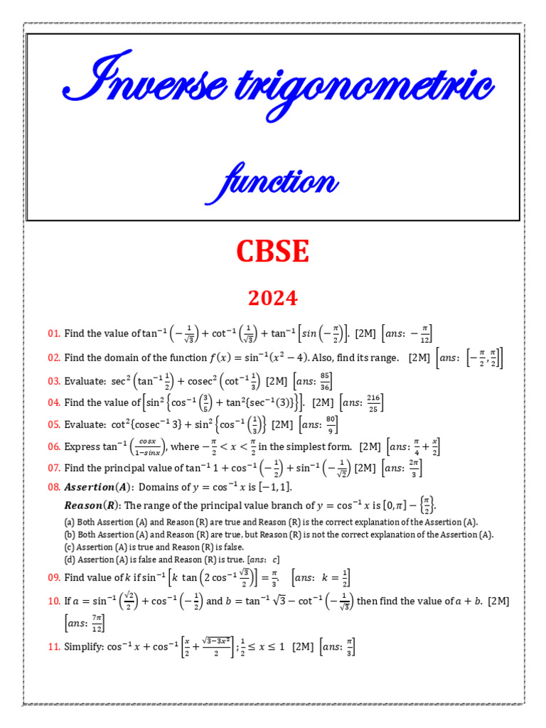 Inverse Trigonometric Function | PDF | Trigonometric Functions ...