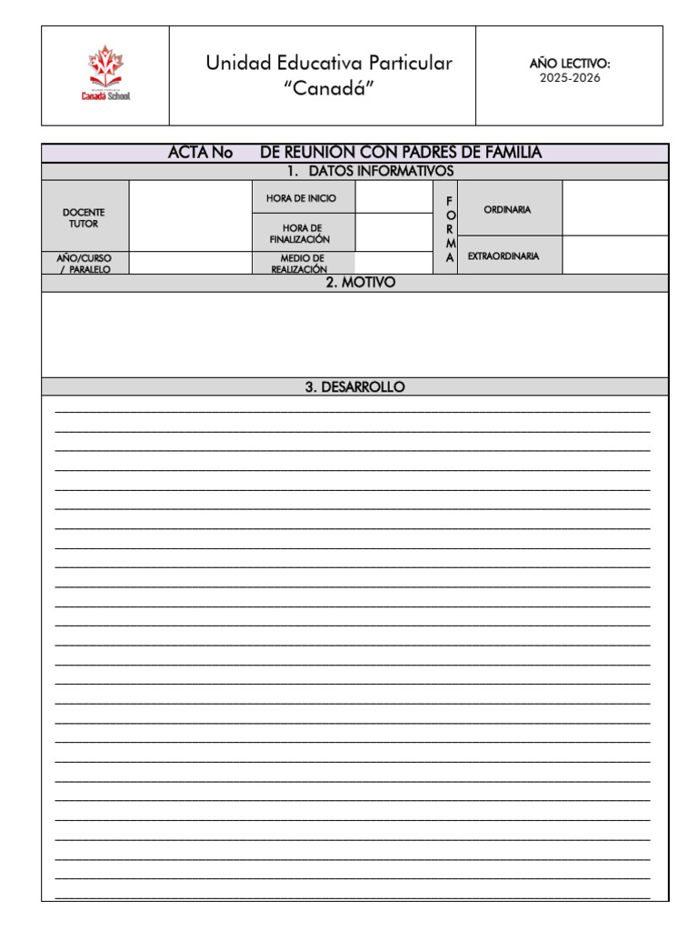 Formato Acta de Reuniones Con Padres de Familia | PDF