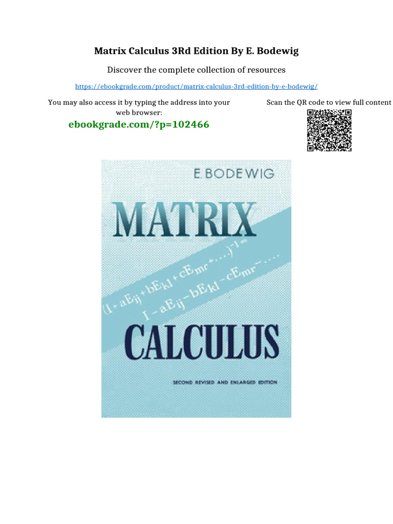 Matrix Calculus 3rd Edition by E. Bodewig Ready To Read | PDF ...