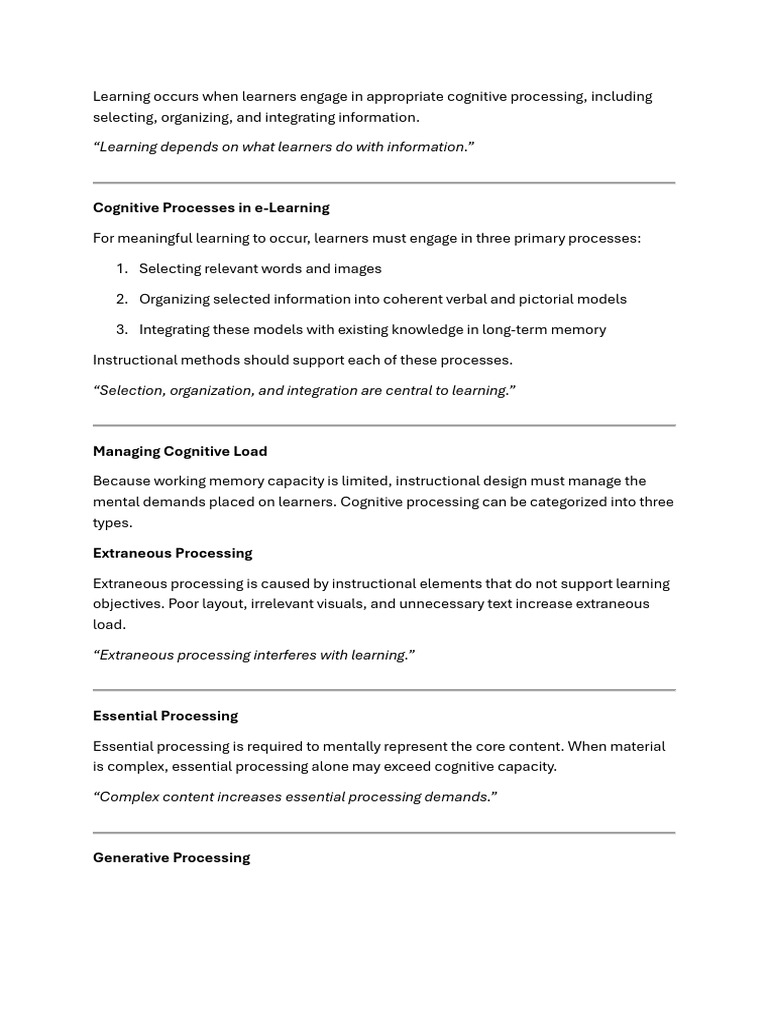 Learning Occurs When Learners Engage in Appropriate Cognitive ...