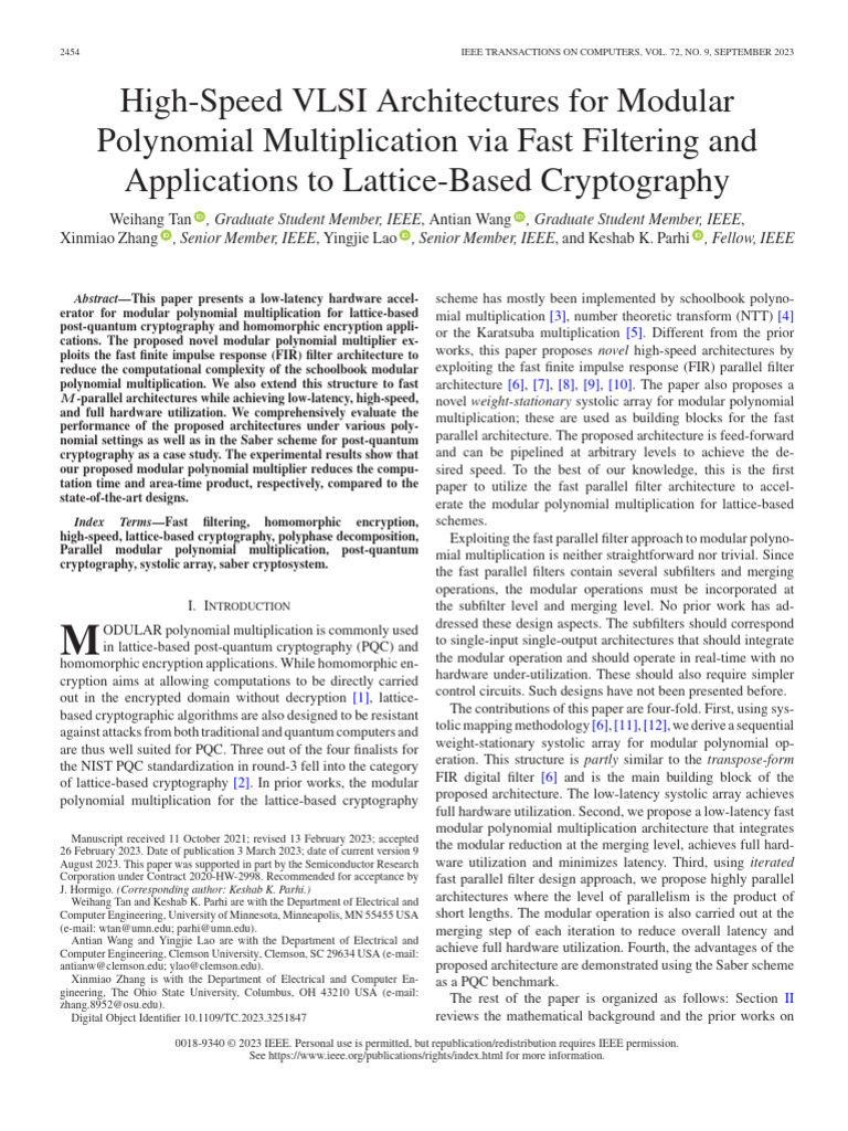 High-Speed VLSI Architectures For Modular Polynomial Multiplication Via ...