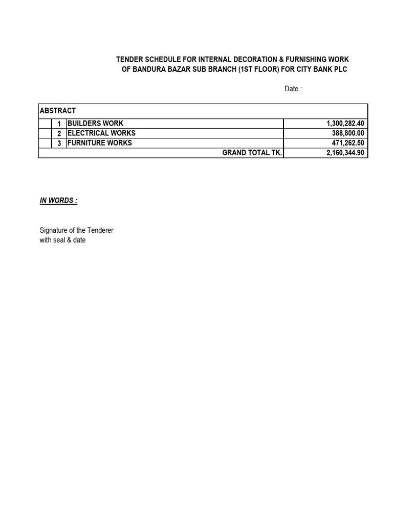 Bandura Bazar Sub Branch (Tender) Front Page | PDF