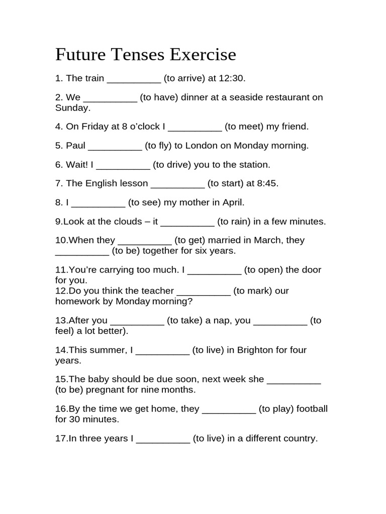 Future Tenses Exercise | PDF