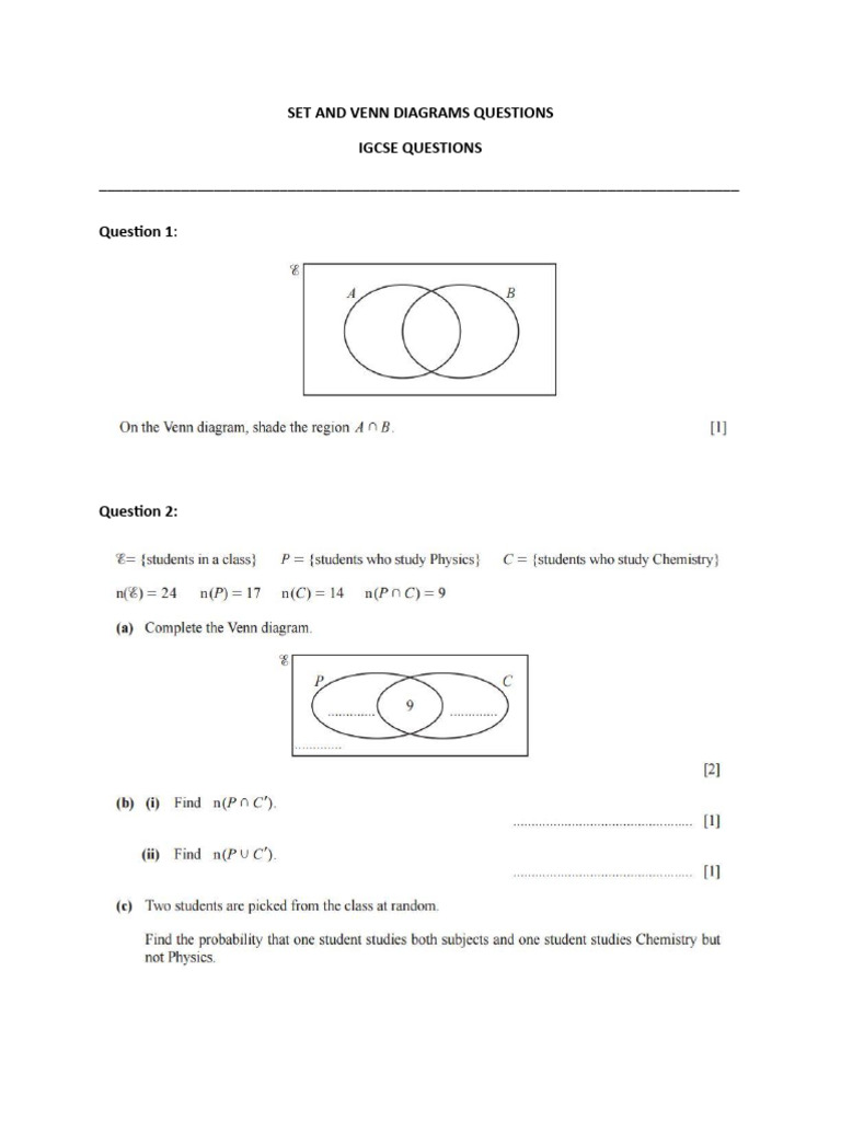 Set and Venn Diagrams Questions | PDF