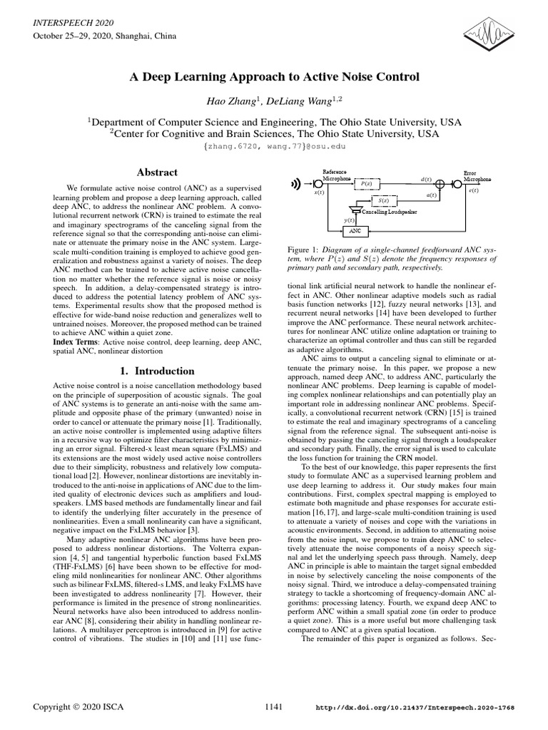 A Deep Learning Approach To Active Noise Control | PDF | Deep Learning ...
