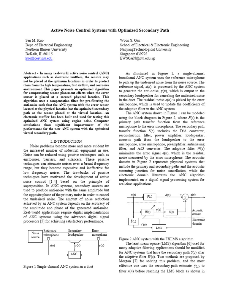 Active Noise Control Systems With Optimized Secondary Path | PDF ...
