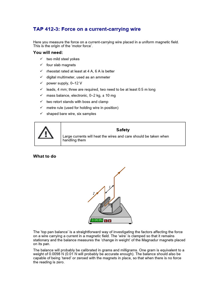 Episode 412 3 Force On A Current Carrying Wire | PDF | Force | Electric ...
