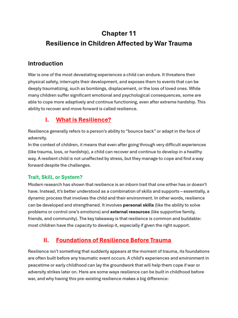 Chapter 11 Resilience in Children Affected by War Trauma | PDF ...