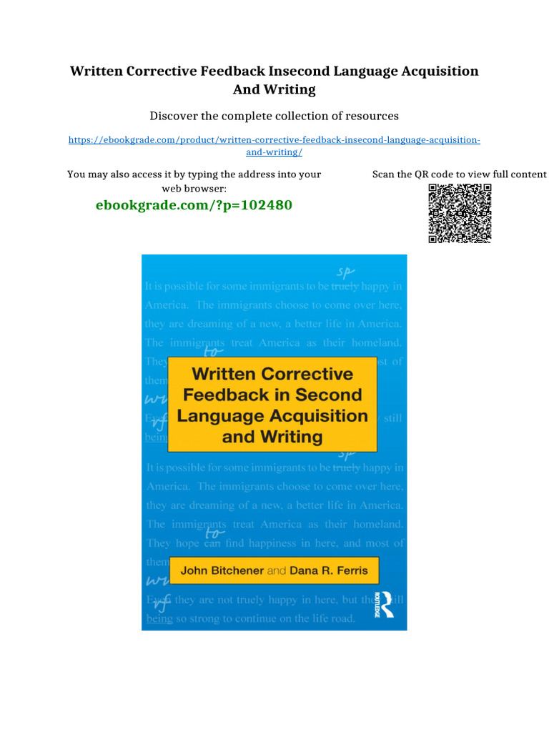 Written Corrective Feedback Insecond Language Acquisition and Writing ...