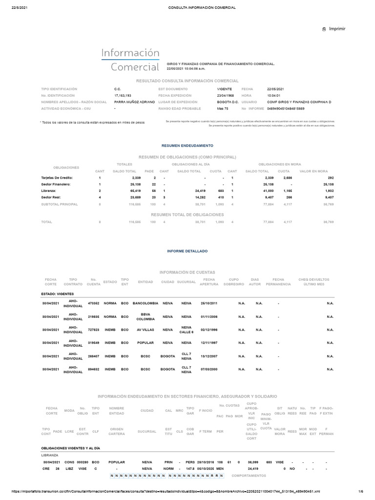 TransUnion 17163193 | PDF | Comercio | Bancario