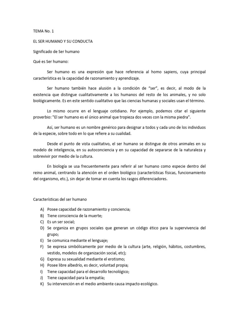 Tema 1 El Ser Humano y Su Conducta | PDF | Humano | Grupo social