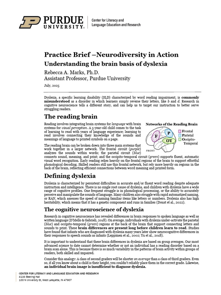 CL2EAR Understanding The Brain Basis of Dyslexia 2 | PDF | Dyslexia ...