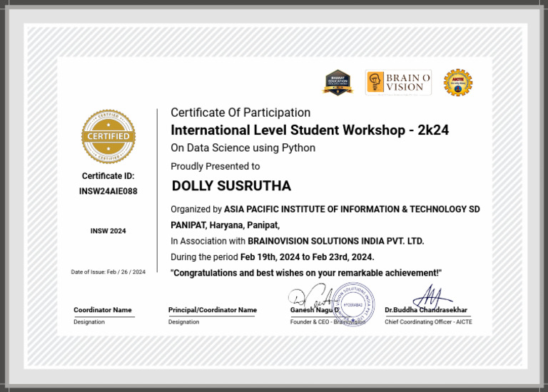 International Student Workshop 2024 On Data Science Using Python by ...