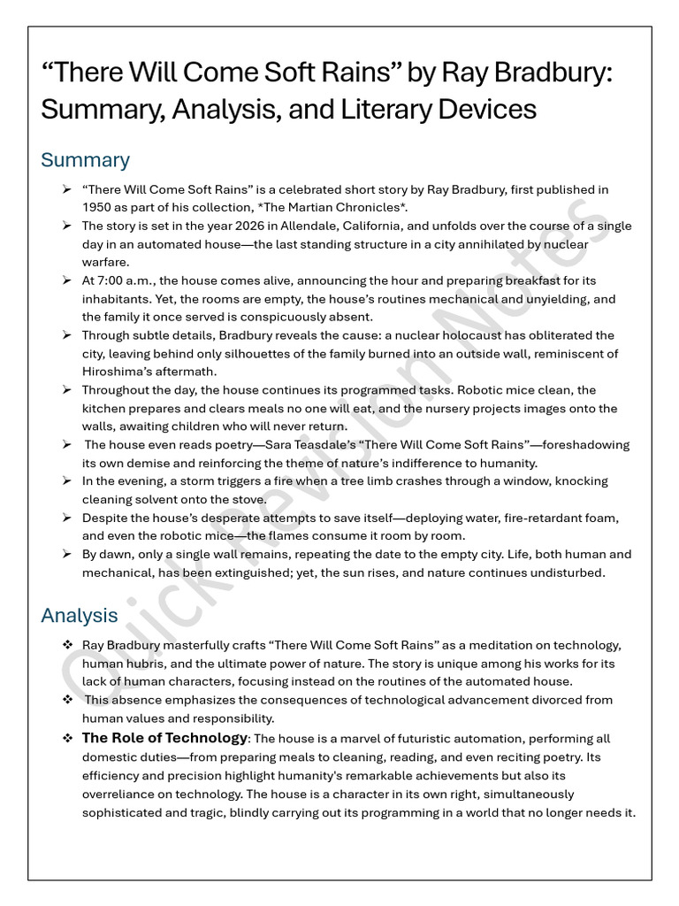 Eng Literature Short Stories Revision Notes | PDF | Narrative
