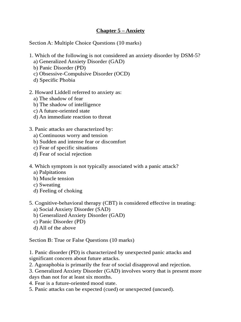 SLK 310 Q1 Exam 2024 Practice Questions | PDF | Anxiety | Anxiety Disorder