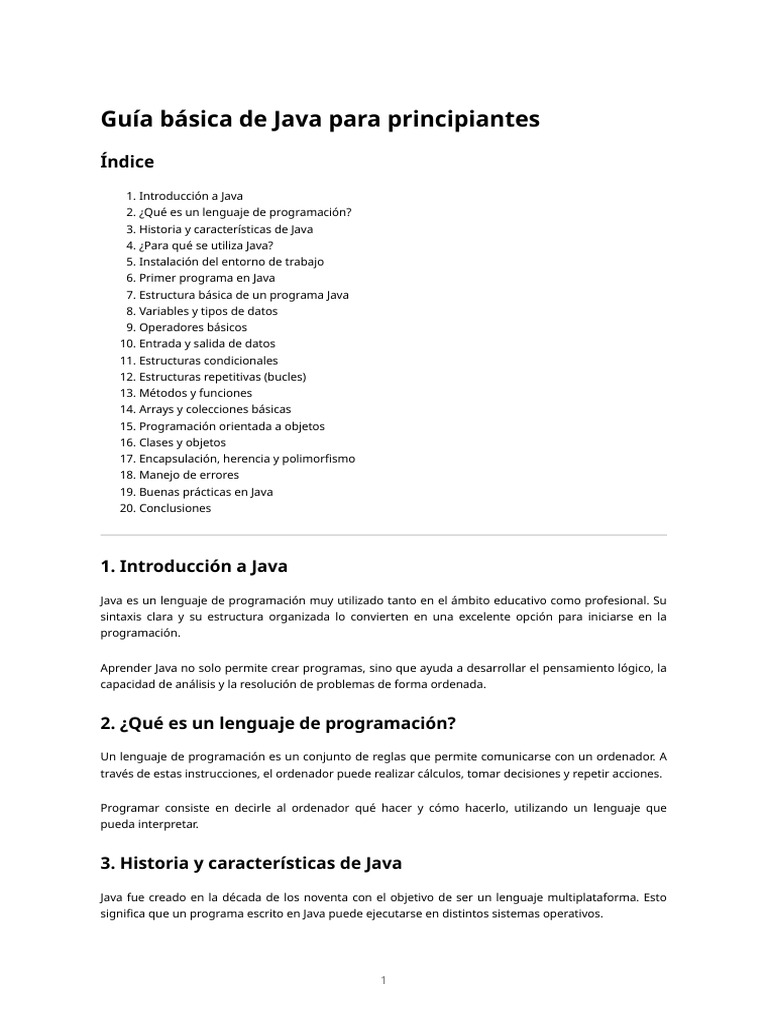 Guía Básica de Java para Principiantes | PDF | Java (lenguaje de ...