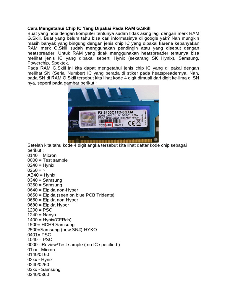 Cara Mengetahui Chip IC Yang Dipakai Pada RAM G | PDF