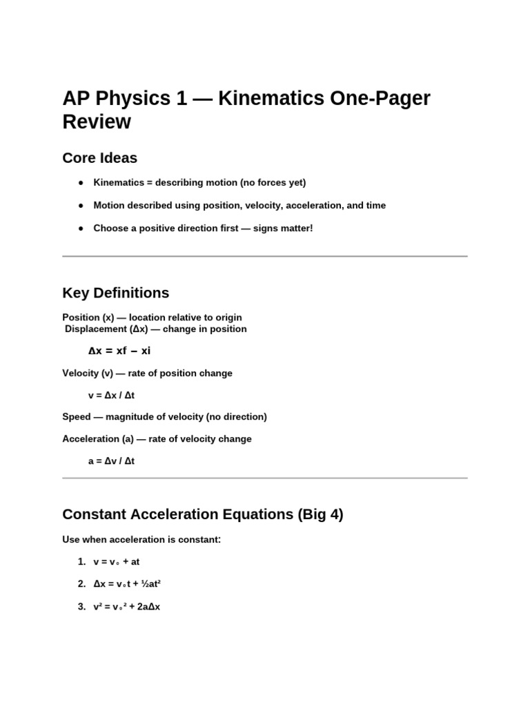 AP Physics 1 Review | PDF