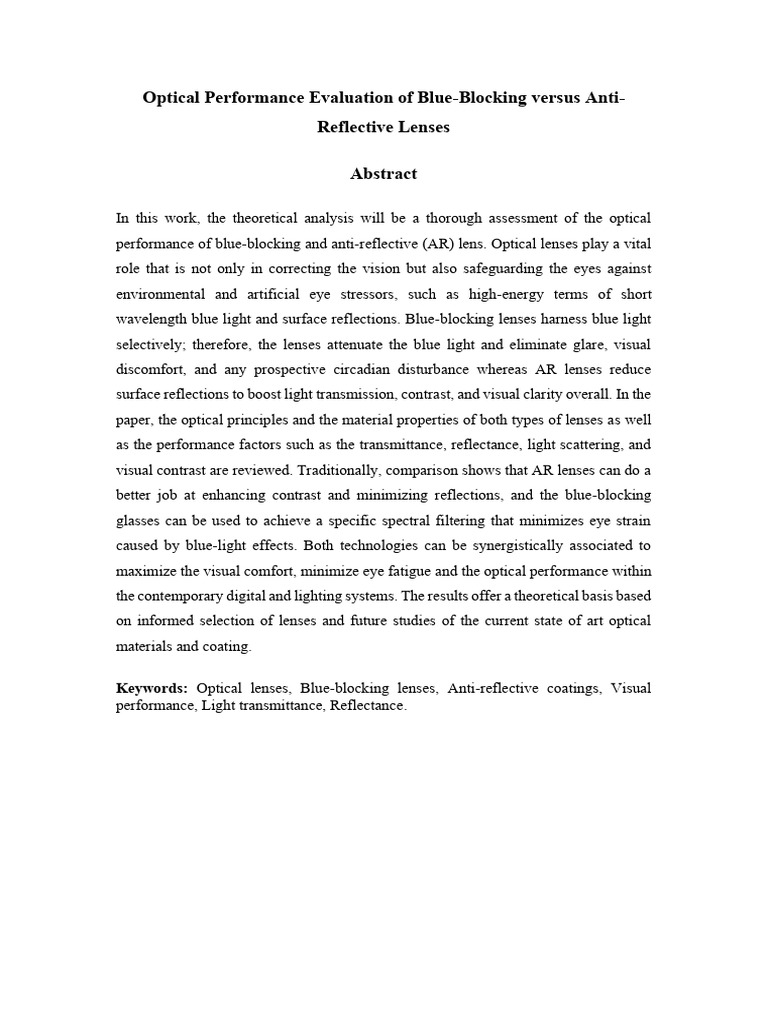 Optical Performance Evaluation of Blue-Blocking Versus Anti-Reflective ...