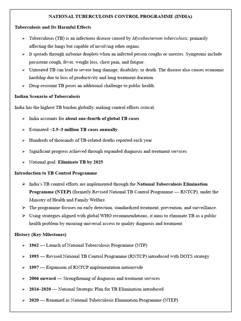 National Tuberculosis Control Programme | PDF | Tuberculosis | Medicine