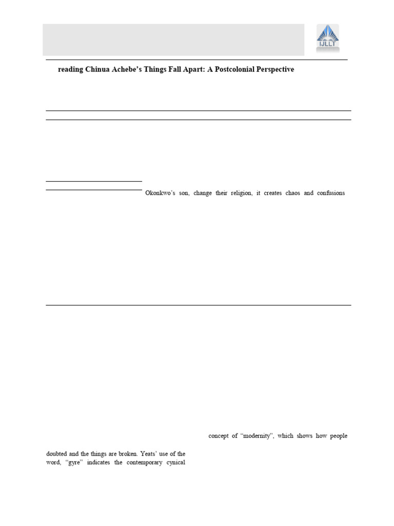 Re-Reading Chinua Achebes Things Fall Apart A Pos | PDF ...