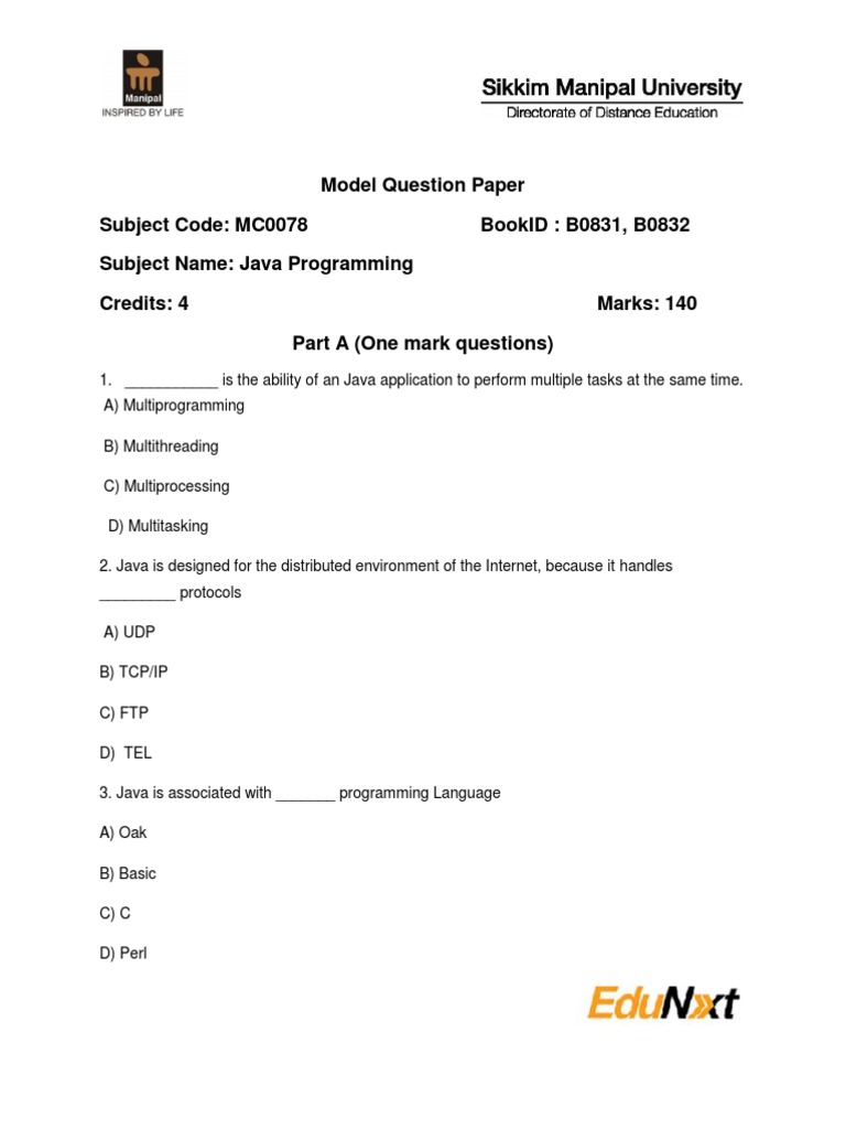 Model Question Paper MC0078 Java | PDF | Inheritance (Object Oriented ...