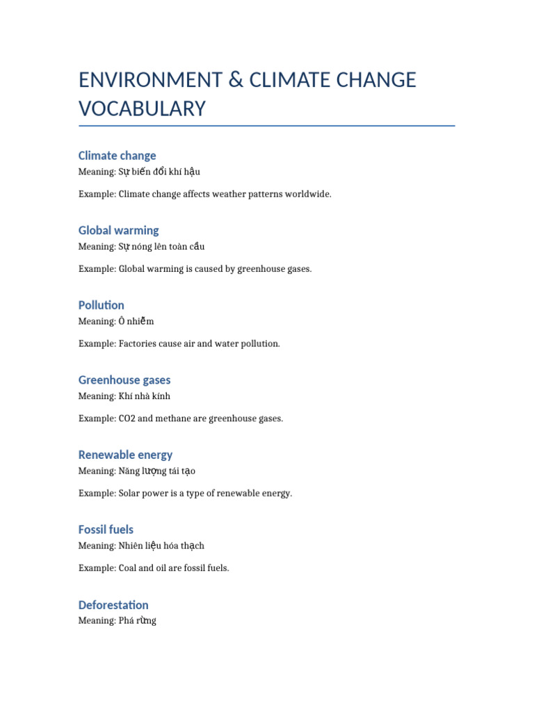 Environment Vocabulary | PDF