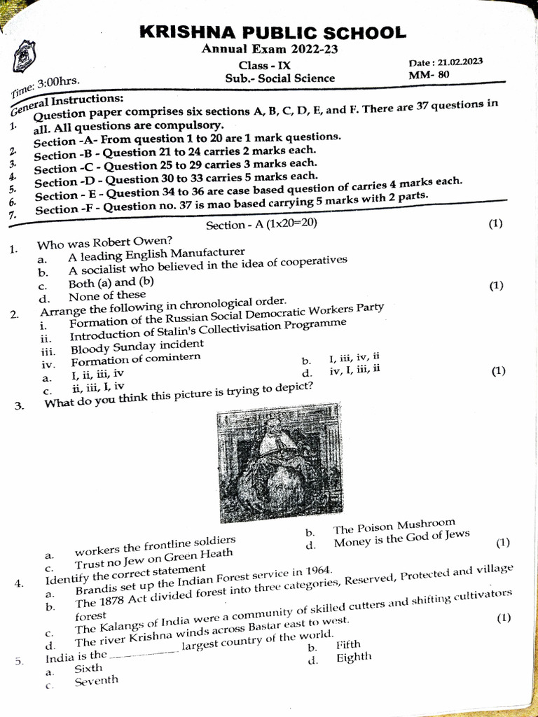 Sample Paper 22-23 (Social Science) | PDF