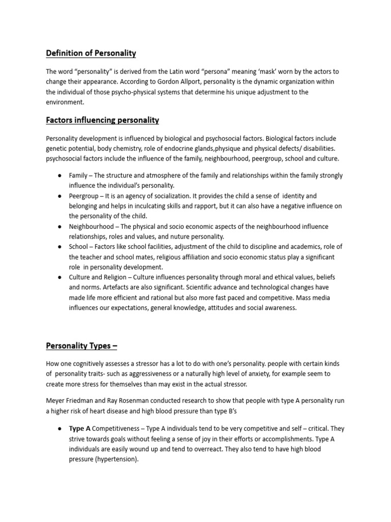 Personality - Definition and Types | PDF | Psychology | Behavioural ...