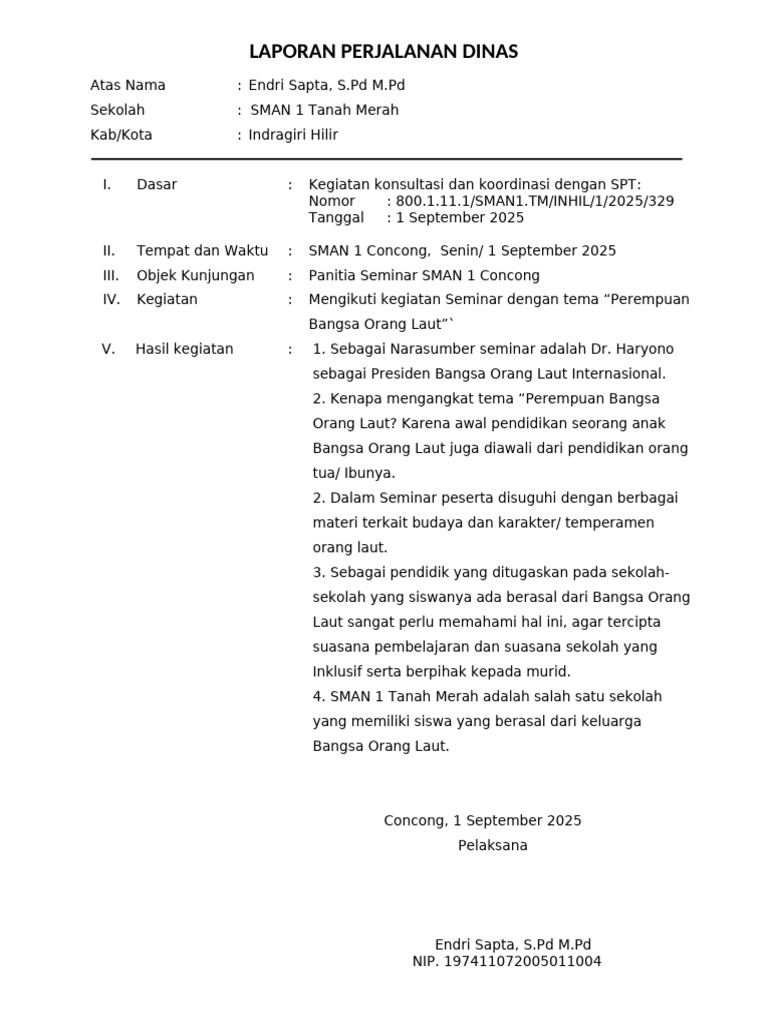LAPORAN Perjadin SMAN 1 Concong | PDF